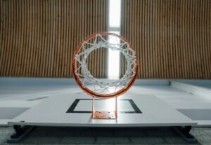 a basketball hoop on a table. overtime athletics